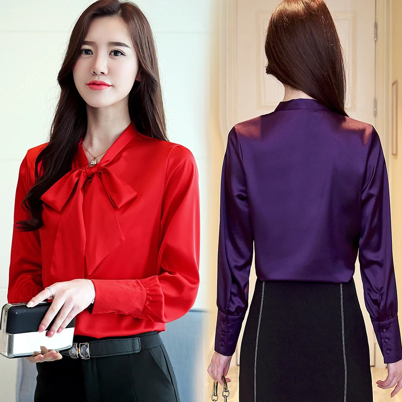 

Womens Tops and Blouses 2021 Women Shirts Shirts Bow Solid Chiffon Blouse Office Lady Full Blusas Mujer De Moda 2265 50