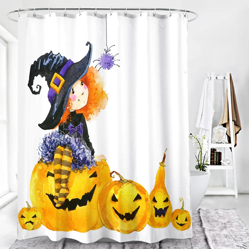 

3D Shower Curtain Halloween Festival Cute Bath Curtains Polyester Waterproof Custom Pumpkin Bathroom Set With Hooks