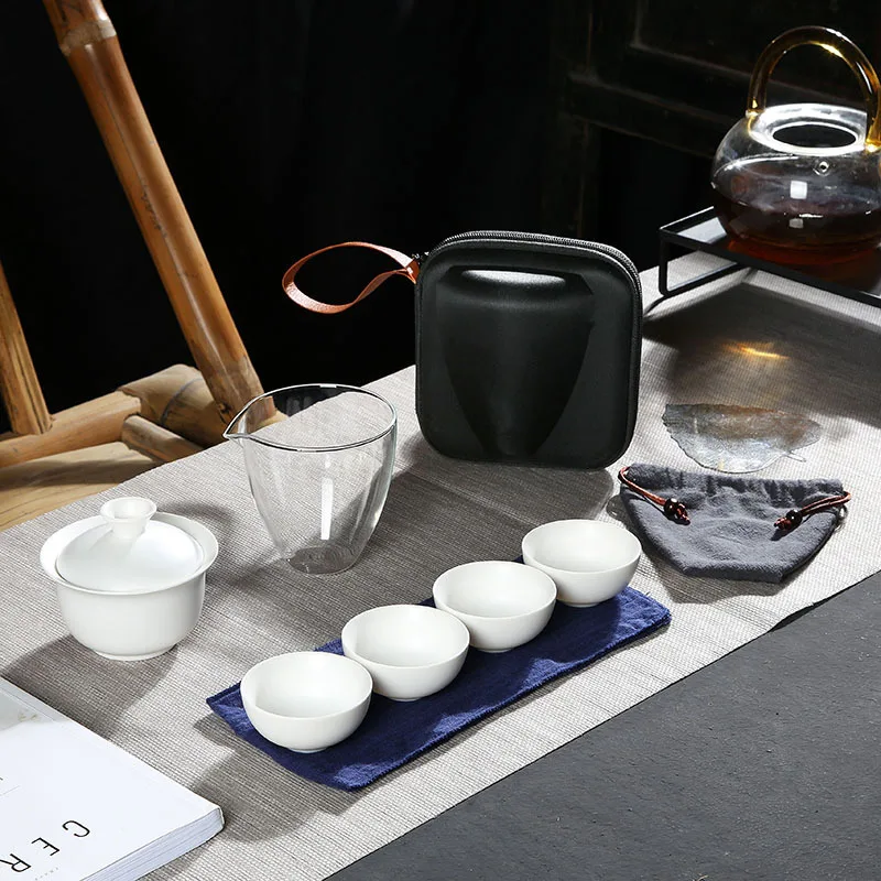 Portable Travel Tea Set Gift Teaset With Handbag Chinese GAIWAN Kung Fu Cups Coffee Cup Maker Table Ornament | Дом и сад
