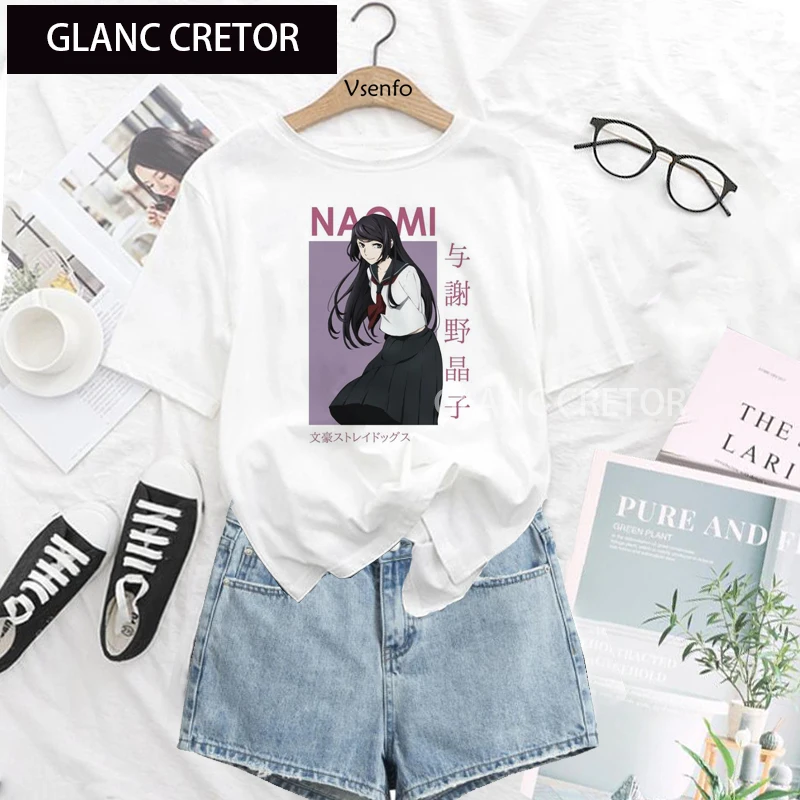 

Harajuku Anime T Shirt Osamu Dazai Nakajima Atsushi Short Sleeve Bungo Stray Dogs Tshirt Women Men White Graphic T Shirts Summer