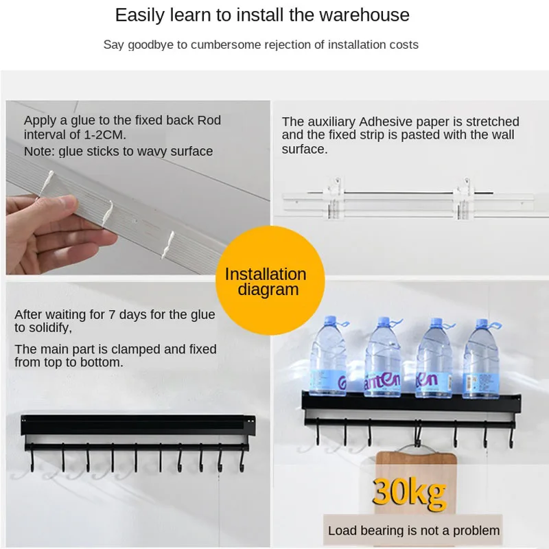 

Wall Mounted Kitchen Racks Aluminum Spice Shelf Holder Organizer Utensil Hanger Hook Home Storage Organization Accessories