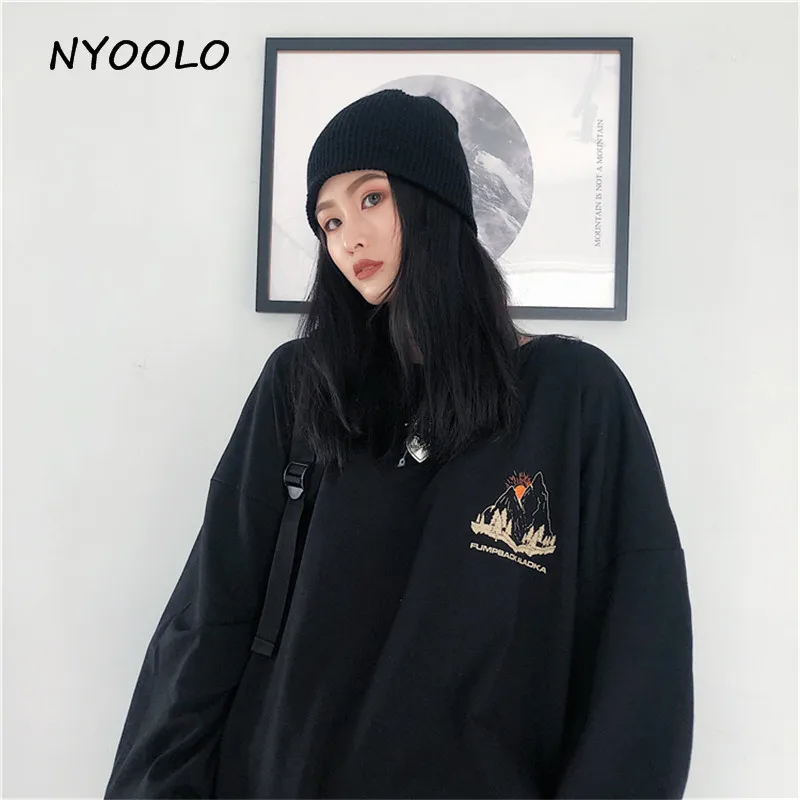 Футболка NYOOLO в стиле Харадзюку С надписью и принтом гор осенняя уличная одежда