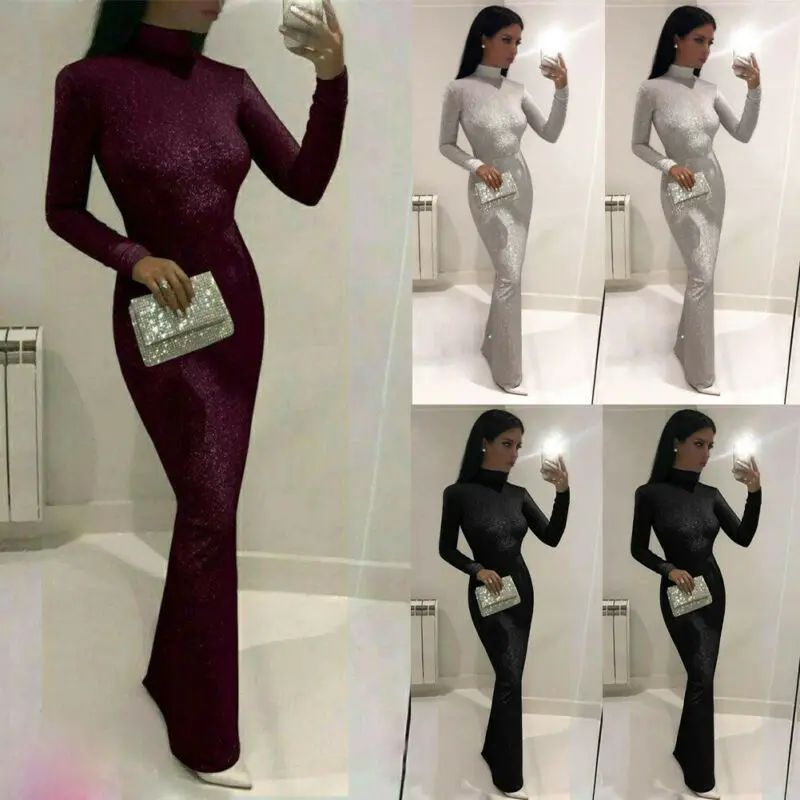 Женское блестящее однотонное длинное платье женские облегающие вечерние платья