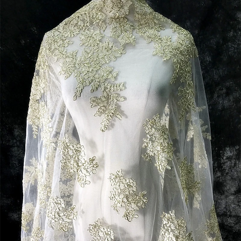 

1 Yard Champagne Applique Lace Fabric Wedding Dress Material Veil Accessories