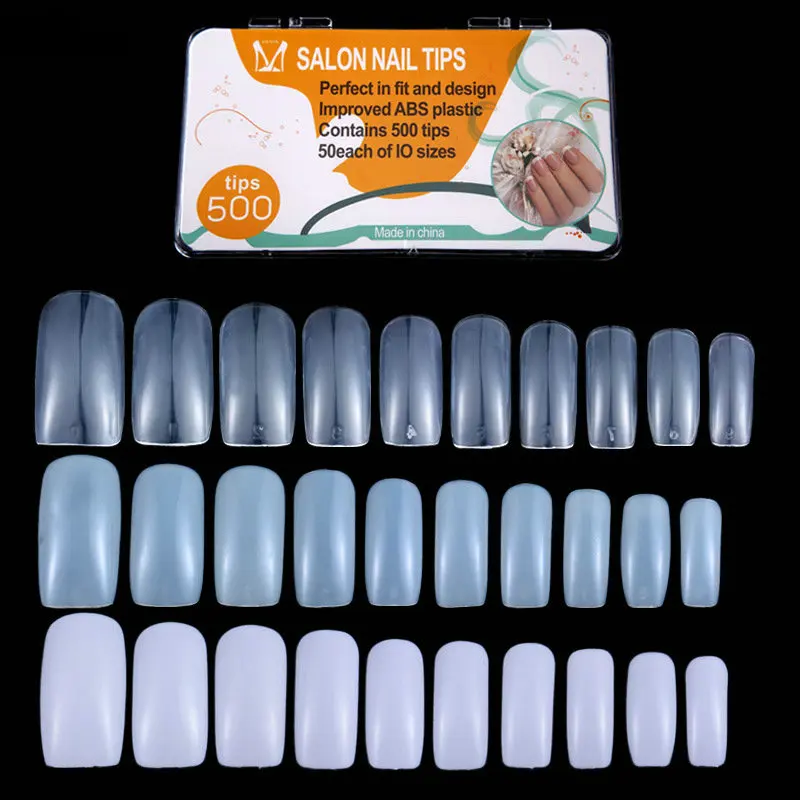 

500pcs/Box Nail Art Full Nail Tips False Nails Korea ABS Material Fake Nails Naturally Transparent White