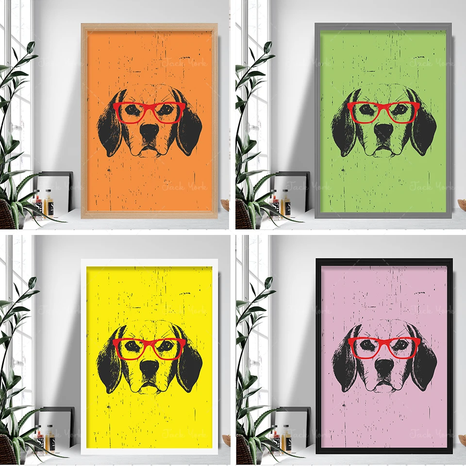 

Grunge Style Art Dog Print Beagle SKETCH Glasses Picture Poster