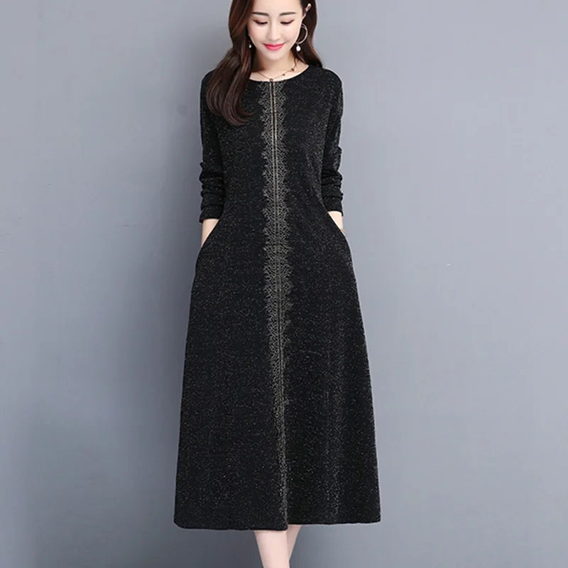 

Женское платье с длинным рукавом, длинное этническое платье для женщин среднего возраста, с круглым вырезом, 2019, размера плюс, CC1437, Осень-зим...