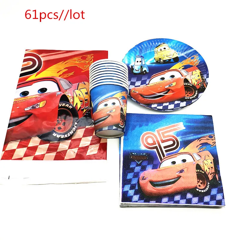 

Cartoon Disney Cars Theme 61pcs Birthday Party Paper Cup Plate Napkin Wedding Tablecloth Baby shower Tableware Sets Supplies