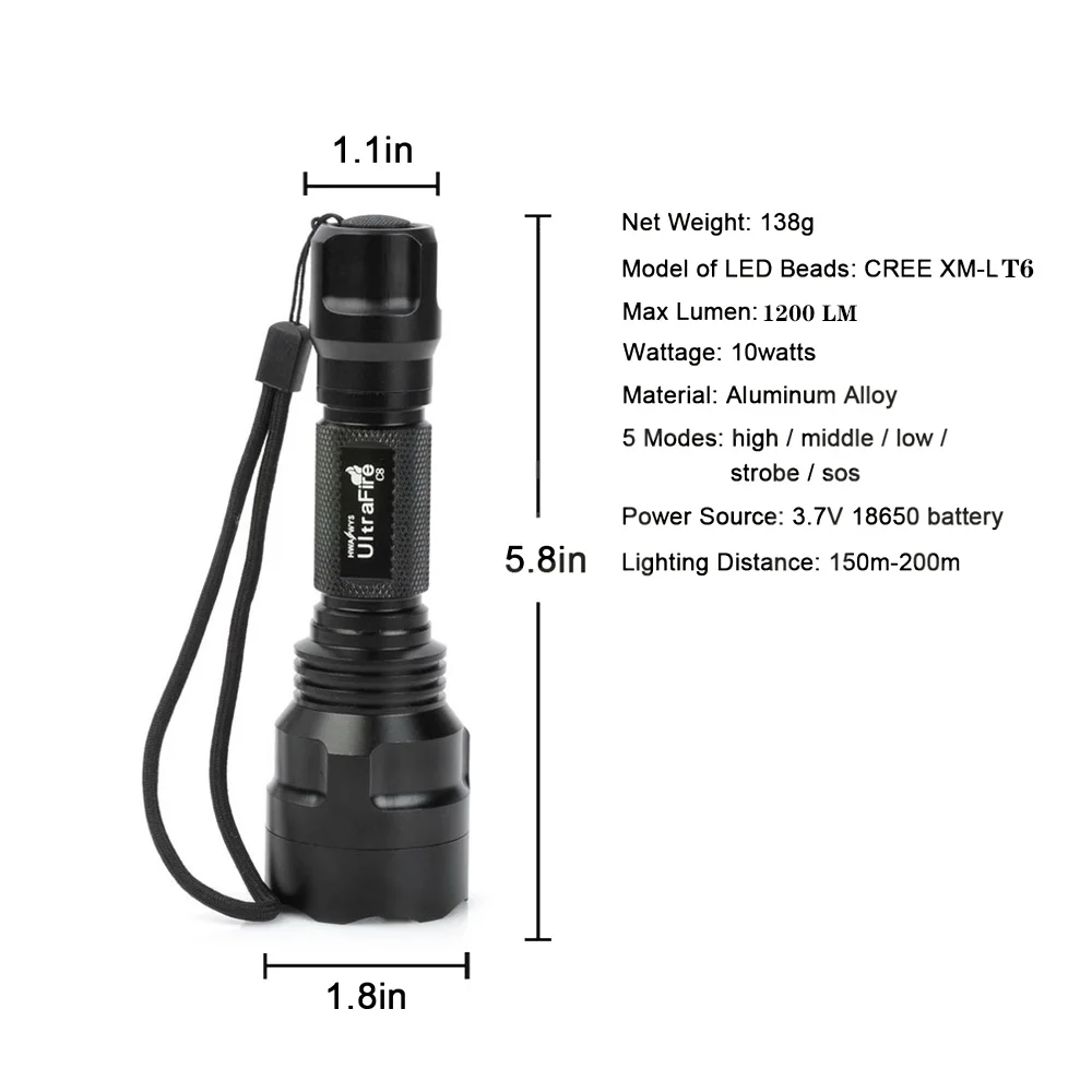 Новый C8 светодиодный XM L T6 5 Режим 18650 фонарь на аккумуляторных батареях 3800LM