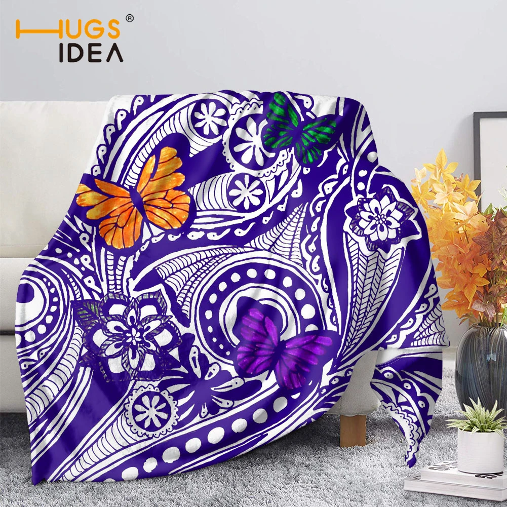 

HUGSIDEA Tribal Prints Butterfly Blankets Bed Cover Coverlet Flannel Throws Fleece Decorative Deep Sleep Bedroom Couch Blanket