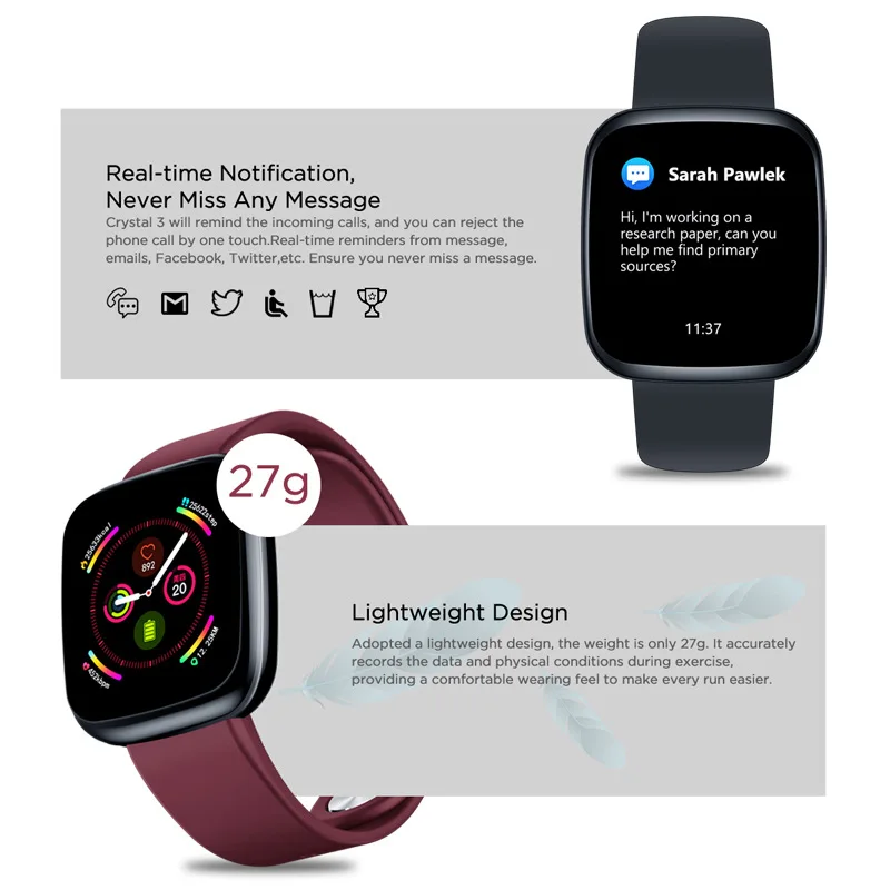 

Zeblaze Smart Watch Full Touch Sports Fitness Waterproof Bracelet Sleep Heart Rate Blood Pressure Monitoring for Apple Android