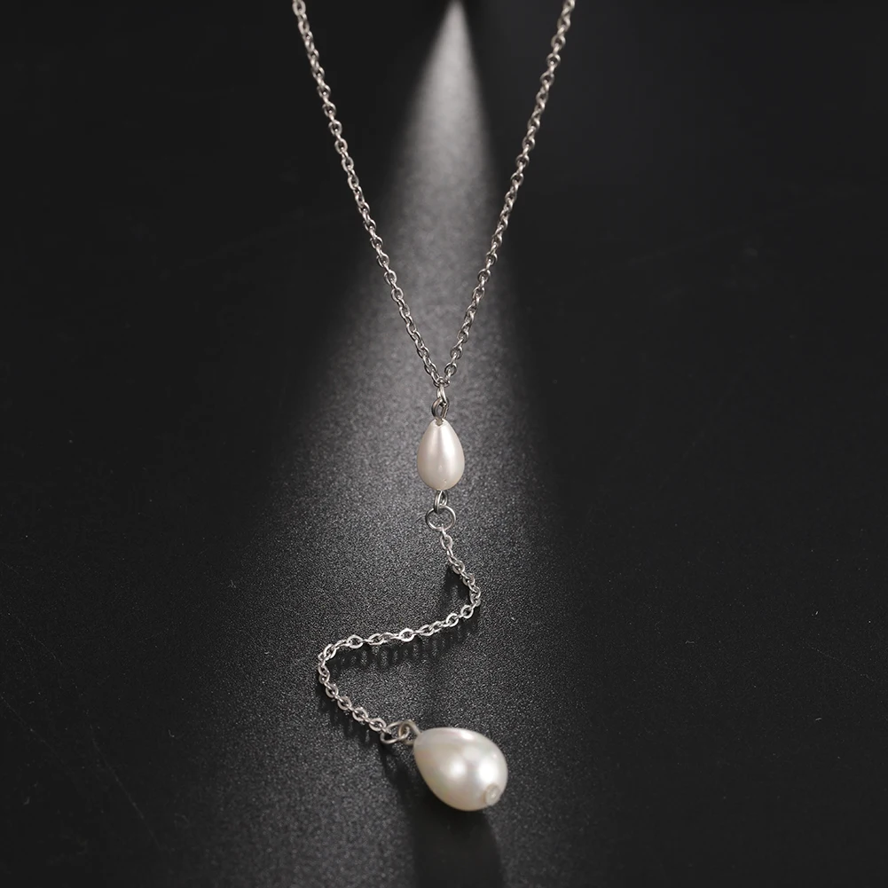 

Lucktune Double Teardrop Pearls Pendant Necklace For Women Simple Design Statement Metal Collar Choker Valentine's Day Gift