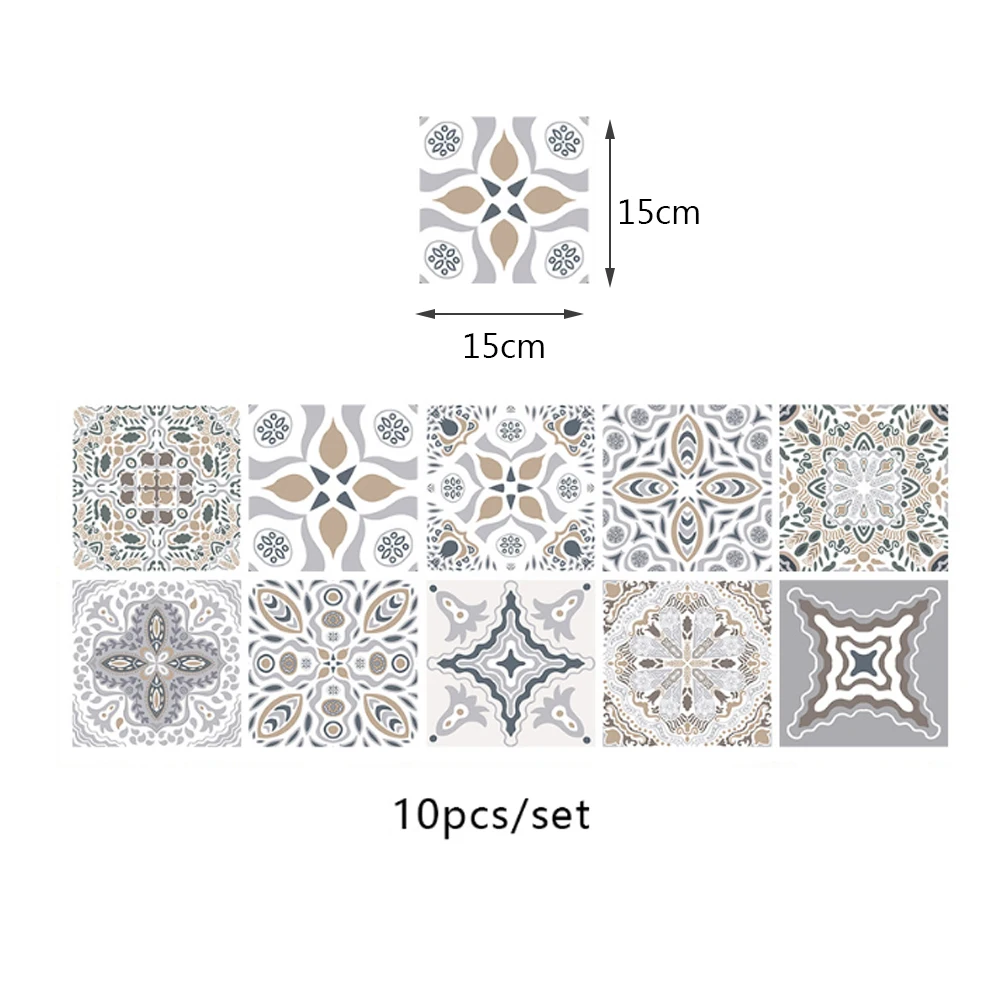 

10pcs Vintage Tile Stickers Self-adhesive Waterproof Moroccan Mosaic Wall Decals Bohemian style wall stickers home decor