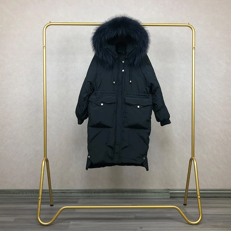 Свободное корейское зимнее пуховое пальто Женская длинная пуховая теплая