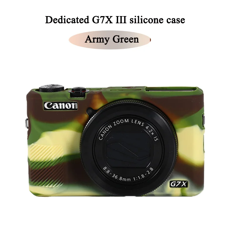 Красивая видеокамера для камеры Canon G7XII G7X II G7X mark 3 G7X III G5X II силиконовый чехол резиновый чехол для камеры защитный чехол - Цвет: G7X III army green