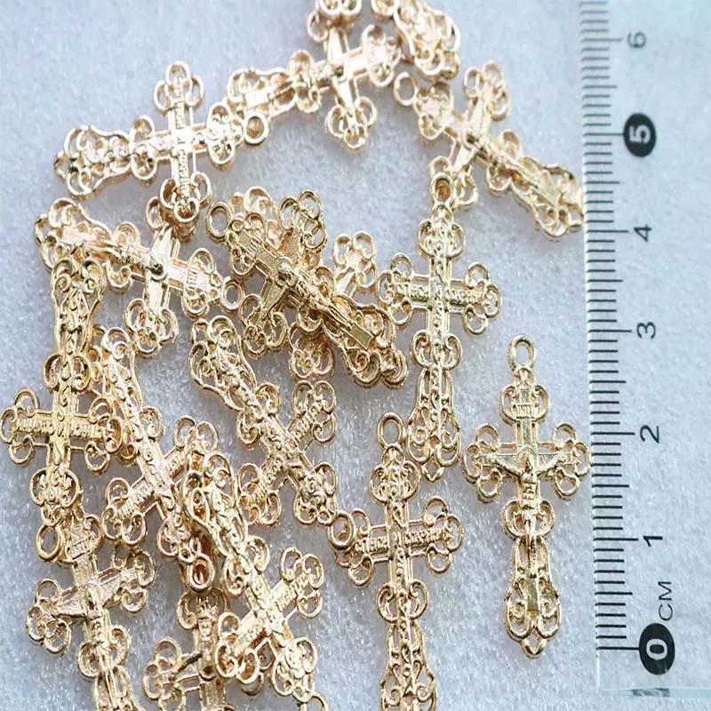 100 pieces / Golden Cross of the Orthodox Church Jesus Cross Crucifix Pendant Handmade Pendant Center Jewelry