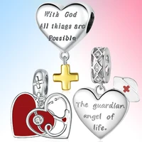 925 sterling silver cross guardian angel stethoscope with heart shaped charm beads pendant womens original bracelet
