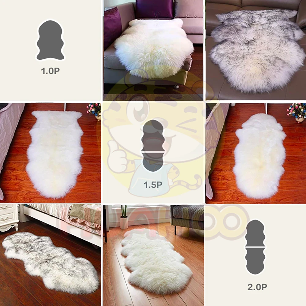 2 х кожаный ковер из натуральной овчины натуральный шерстяной меховой белый