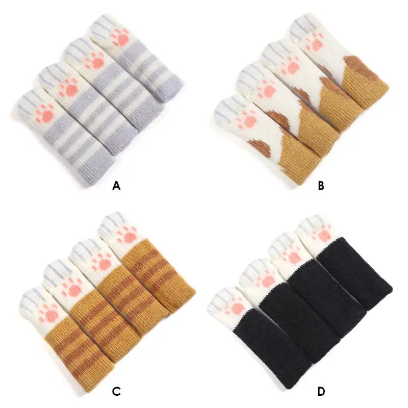 Cartoon Chair Desk Feet Sock Cat Pattern Thickened Anti-slip Table Leg Knitted Cover Floor Protectors Household Socks | Дом и сад