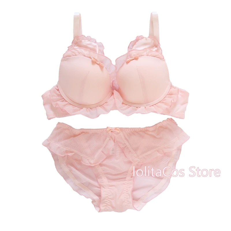 Sexy Cute Princess Bear Ear Underwear Set Japanese Soft Girl Kawaii Pink White Underwire Push Up Bra & Panties Lingerie Suit