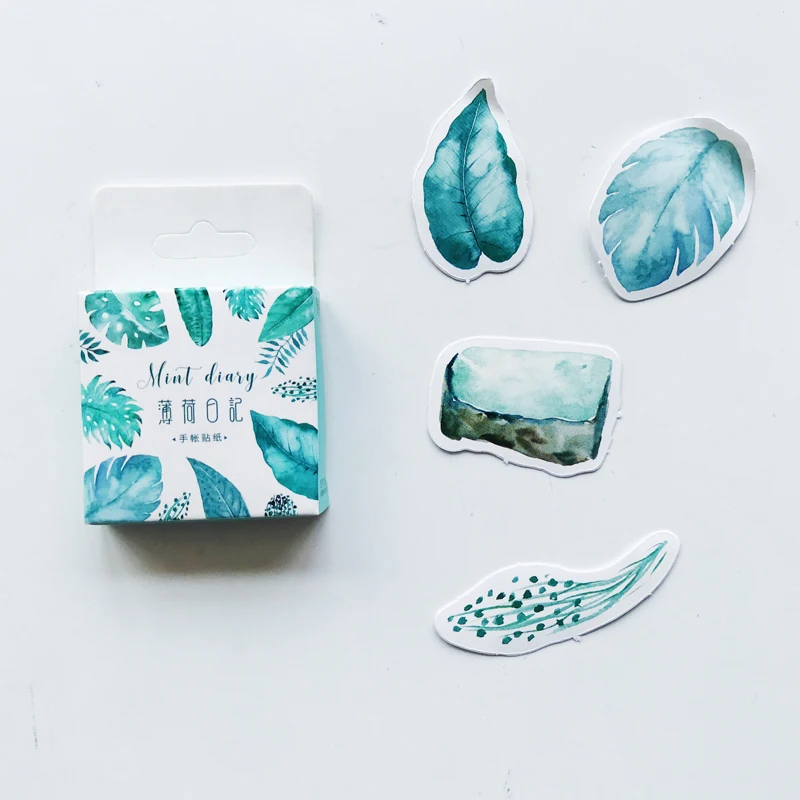 

45PCS /Box Summer Cool Mint Leaf Paper DIY Decorative Stickers