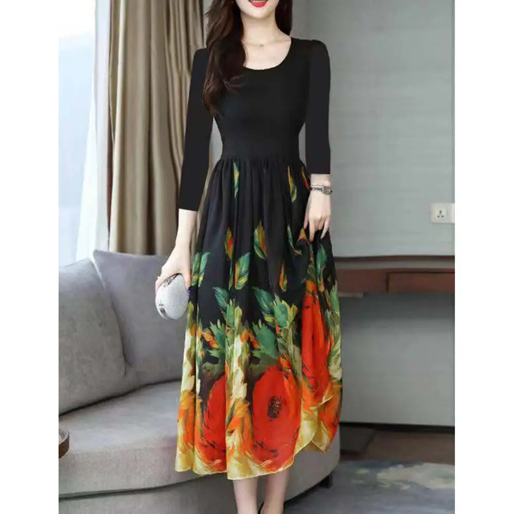 GloryStar женское модное платье с рукавом три четверти и О-образным вырезом масляная