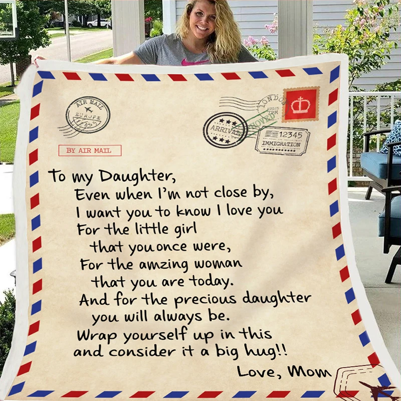 

German/French/Spanish Letter Blanket Fleece To My Daughter Son Air Mail Blankets Positive Encourage Family Love and Gift