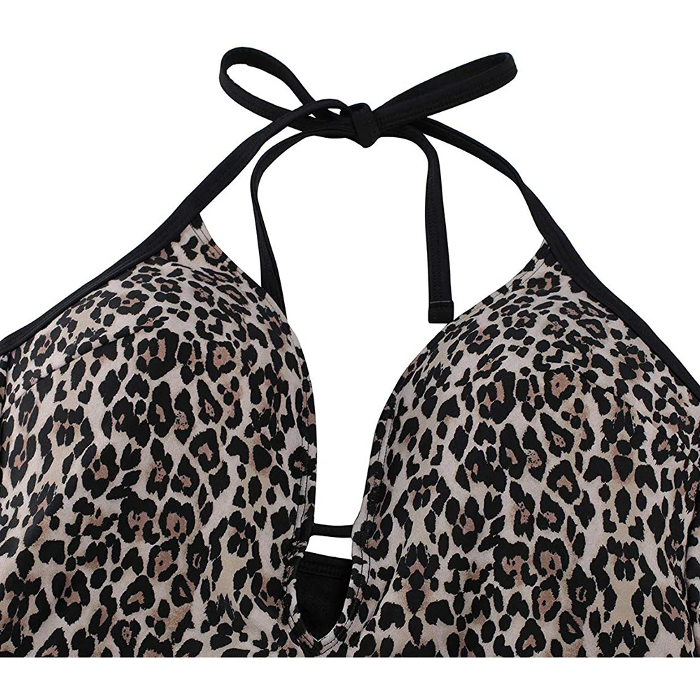

Womens Halter Stripes Tankini Top Tummy Control, S-XL One Piece Swimsuit Leopard Print Swimsuit Top Bathing Suits for Women