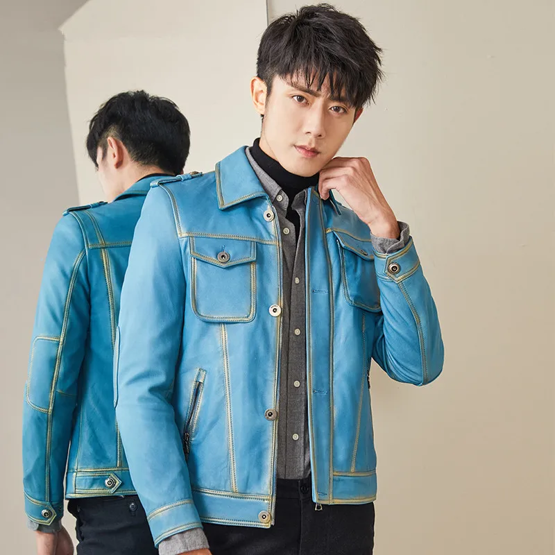 

Jacket Sheepskin Genuine Coats Men Korean Short Spring Autumn Leather Jackets MG-1840016 YY283