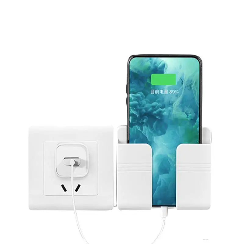 

Wall Mounted Mobile Phone Charging Stand Remote Ccontrol Storage Box Shelf Free Perforation Wall Bedside Lazy Stand