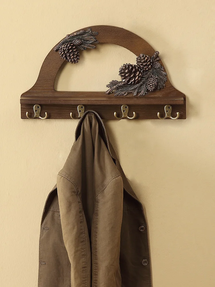 

Creative American European style coat rack wooden shelf adhesive hook wall hanging shelf Shelf shelf