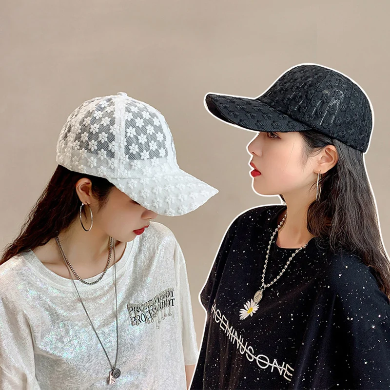 

New Fashion Women Lace Baseball Cap Breathable Hollow Ladies Kpop Summer Flower Sun Hats Hip Hop Female Gorras Hot Sale EP0223