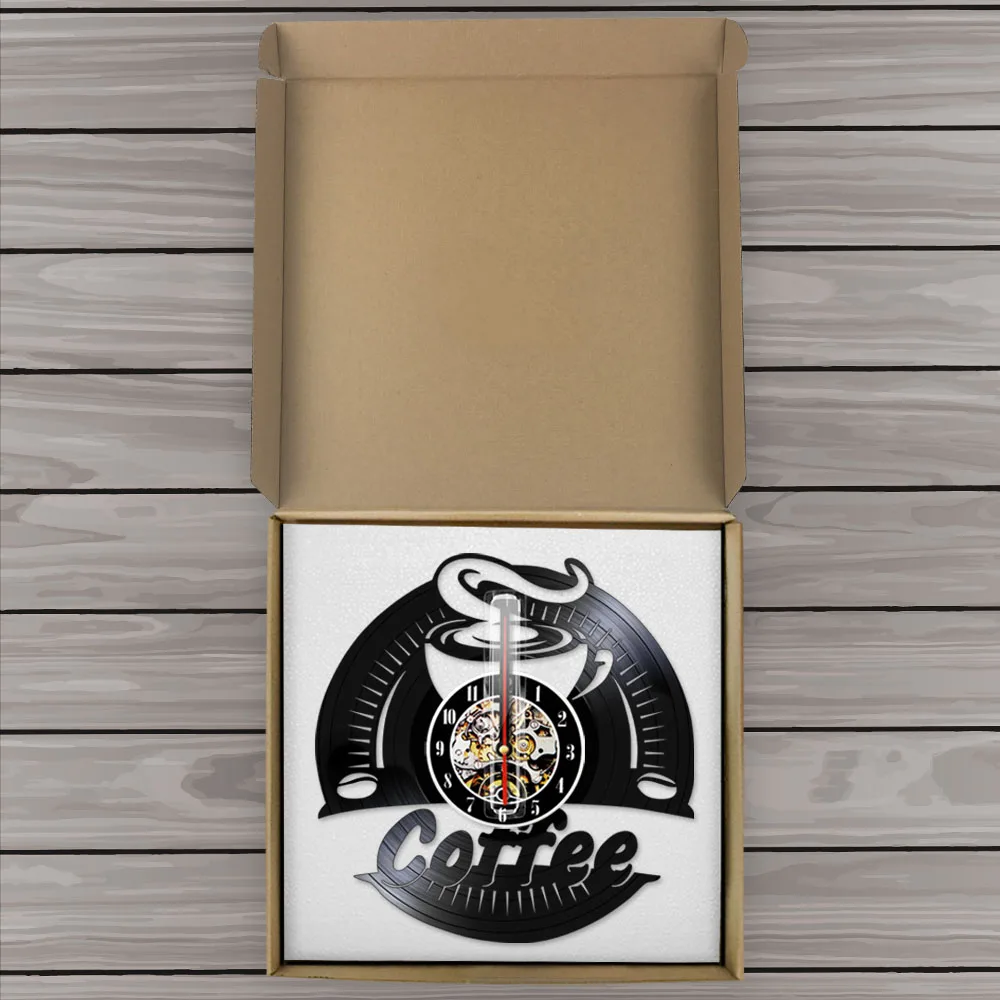 Настенные часы с виниловой записью кофе современные дизайнерские декоративные