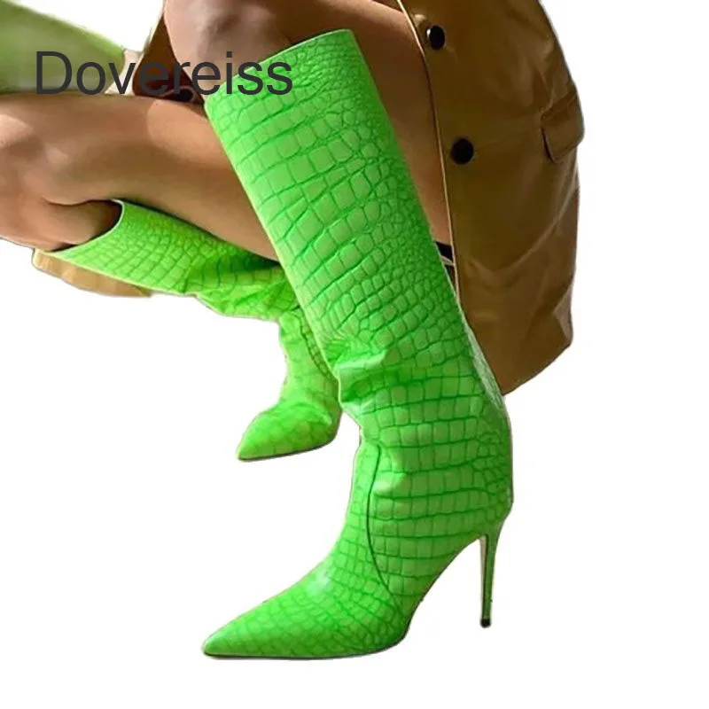 

Dovereiss Fashion Women's Shoes Winter New Sexy Green Blue Pointed Toe Stilettos Heels Knee High Boots 33 40 41 42 43