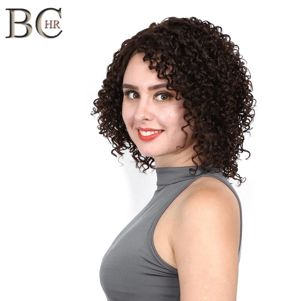 BCHR короткий кудрявый афро 13*4 парик фронта шнурка коричневый черный 2 цвета синтетические парики для женщин