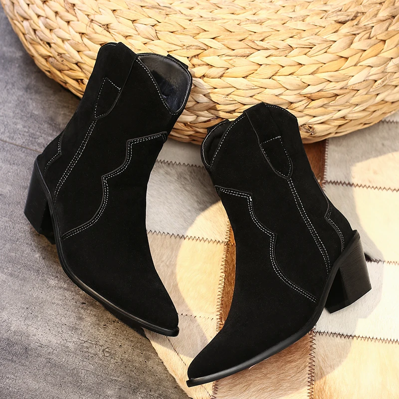 

Women Western Ankle Boots Roman Pointed Casual Booties Spring Autumn Woman Artificial Leather Short Boot Femal Retro Chaussures