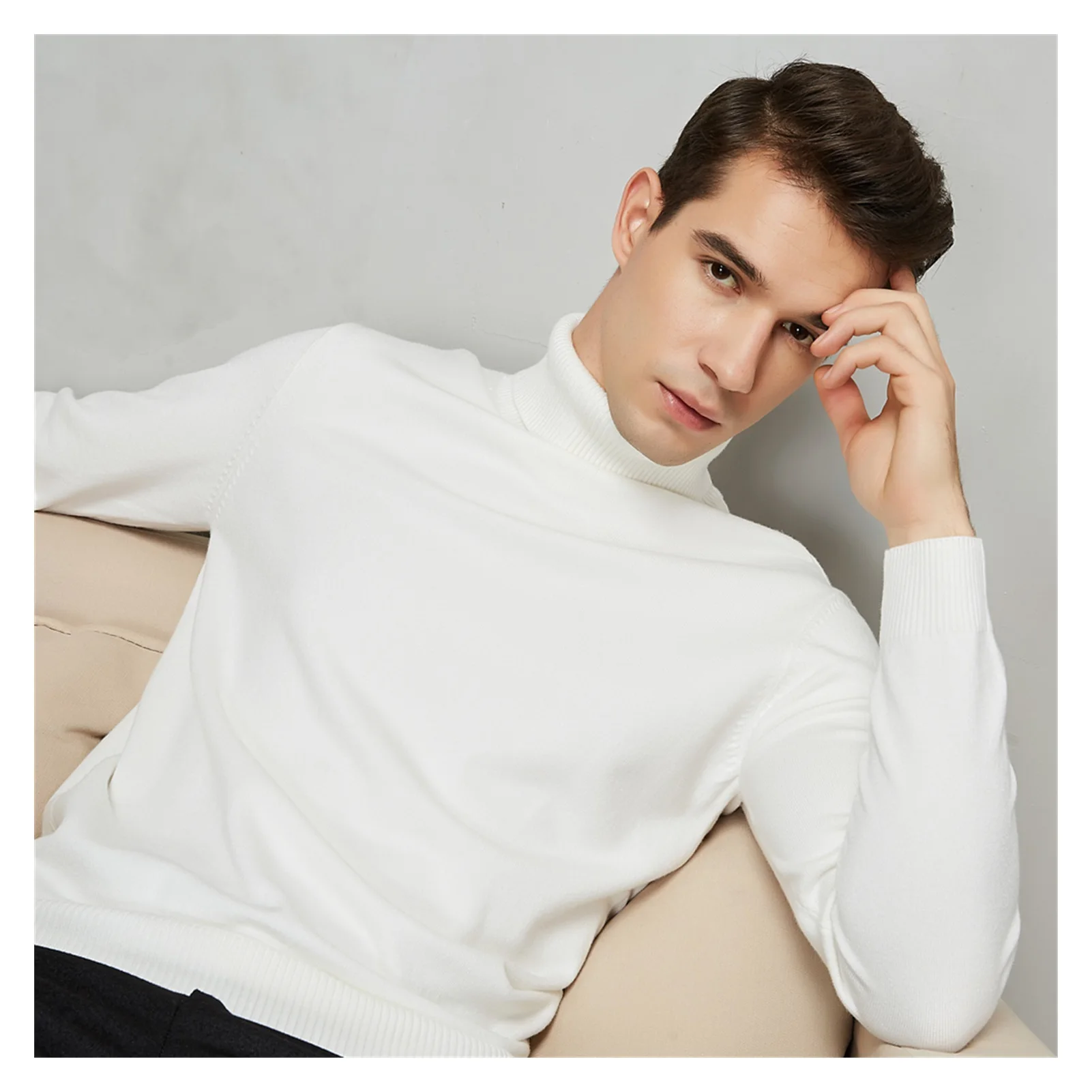 

2021NEW 220 Turtleneck Sweater Men 2021 Autumn Winter New Thick Warm Slim Fit Solid Color Pullover White Sweater Male Brand Red