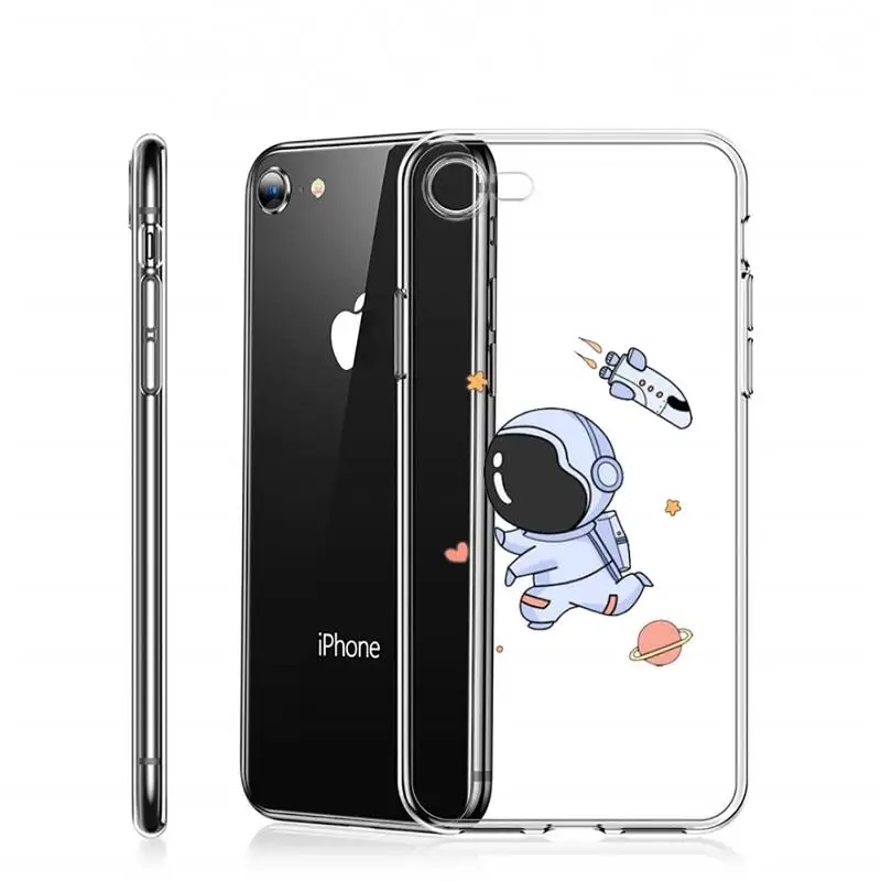 

Cartoon space Astronaut spaceship Phone Case Transparent for iPhone 6 7 8 11 12 s mini pro X XS XR MAX Plus