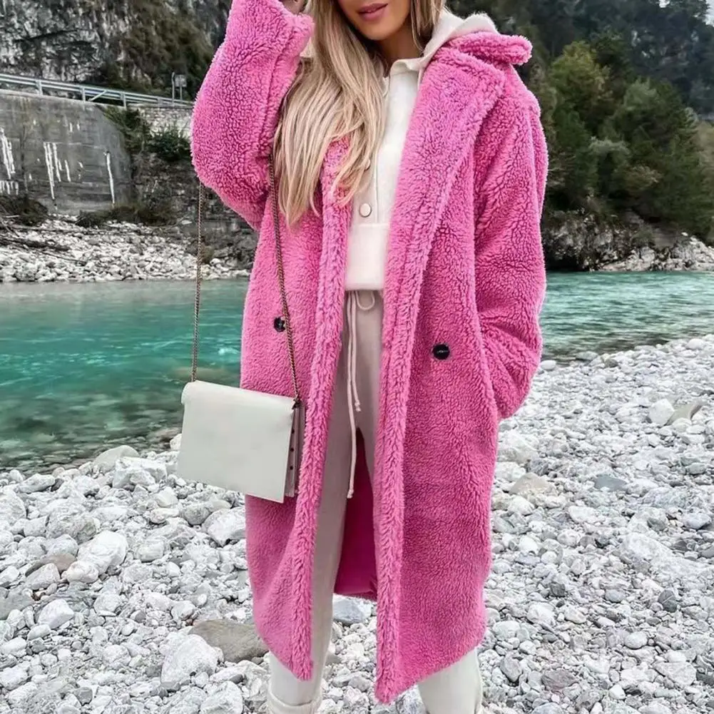 

Fluffy Cardigan Skin-Touch Fluffy Coat Fall Winter Cold Resistant Stylish Lapel Single Button Fluffy Coat