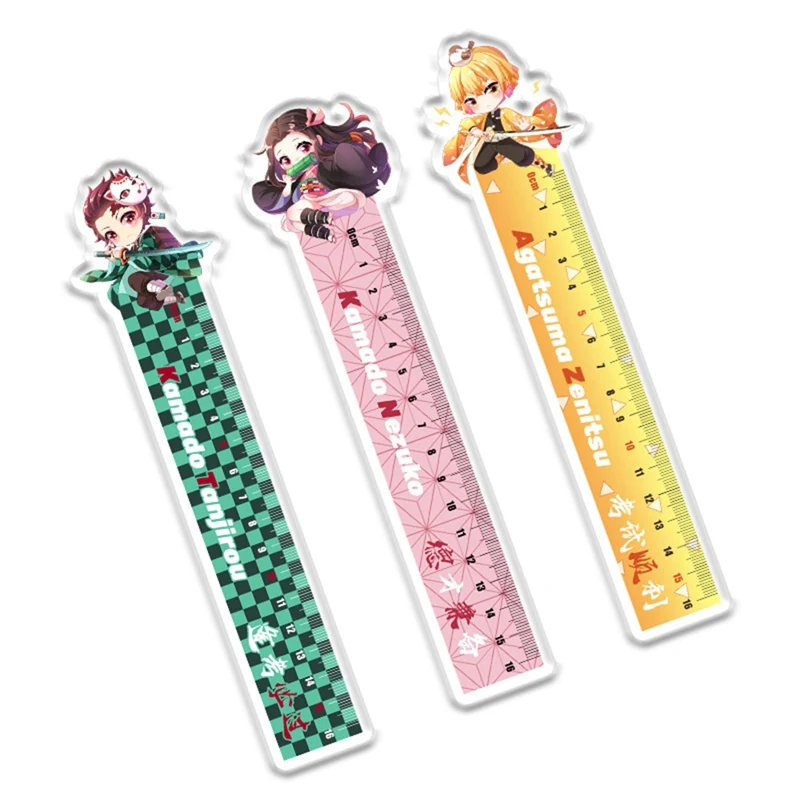 

Demon Slayer Kimetsu No Yaiba Kamado Tanjirou Nezuko Zenitsu Inosuke Plastic Material Ruler Office Stationery School Supplies