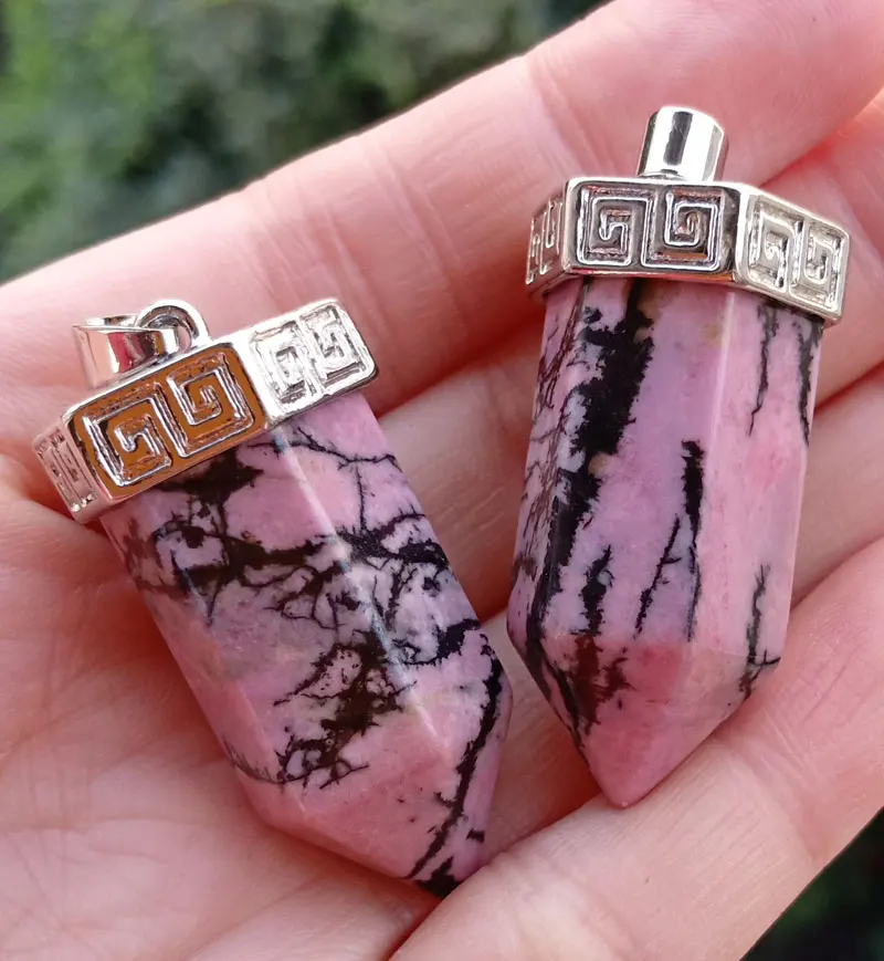 Природный Родохрозит камень Шестиугольная точка кулон драгоценные камни