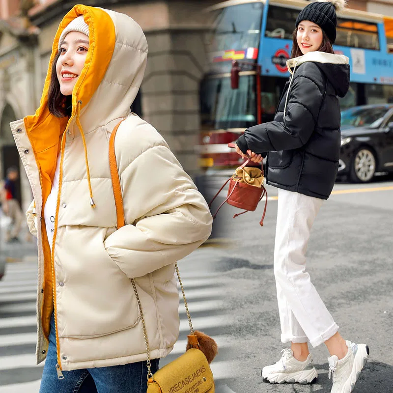 

New 2020 Women's Winter Parka Hooded Warm Coat Cotton Padded Jacket Female Short Parkas Wadded Thicken Outwear Jaqueta Feminina
