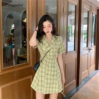 fashionable french style first love temperament close waist super fairy forest avocado green dress
