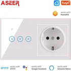 ASEER TuyaEwelink 3 банды WIFI переключатель с ЕС WIFI розетка, панель из хрустального стекла настенная розетка с переключателем, работает alexa google