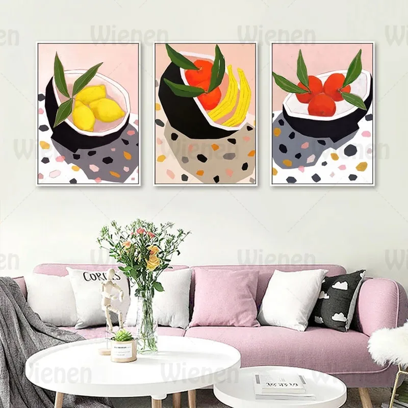 

Nordic Fresh Fruit Poster Kitchen Wall Art Decor Picture Abstract Lemon Apple Banana Canvas Painting for Dining Room Living Room