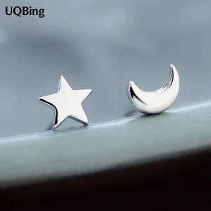 Оптовая продажа, серьги-гвоздики серебряного цвета, звезда, луна, серьги