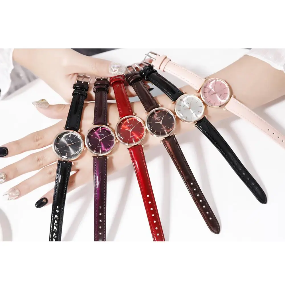 Наручные часы для женщин 2019 роскошные блестящие красные кожаные женские под