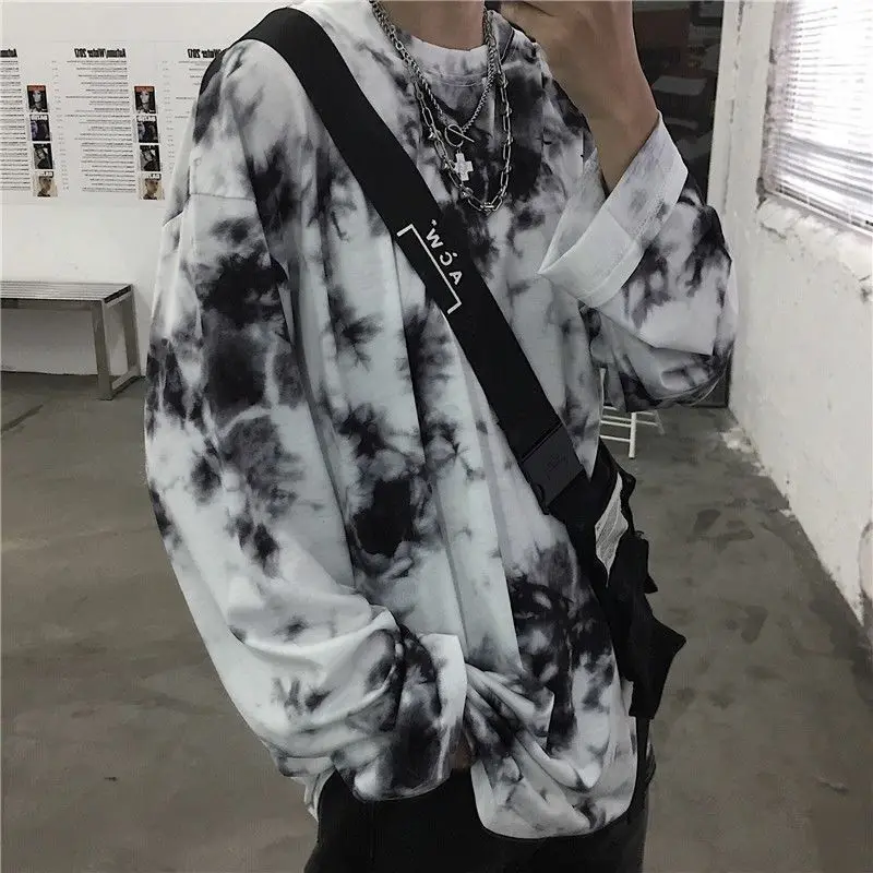 

Autumn thin boys and girls tie dye long sleeve new hip hop fried Street splashing retro style T-shirt
