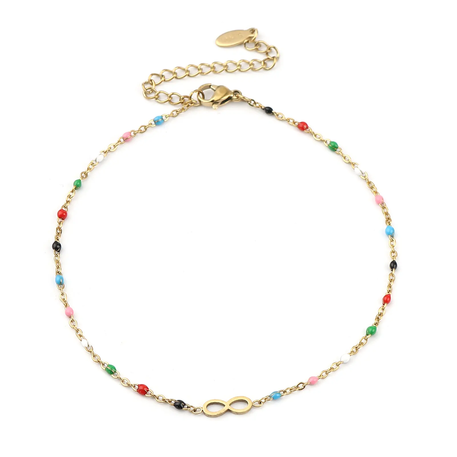

DoreenBeads Stainless Steel Anklet Gold Color Infinity Symbol Colorful Beads Chains Summer Anklet Bracelet for Women Jewelry,1PC
