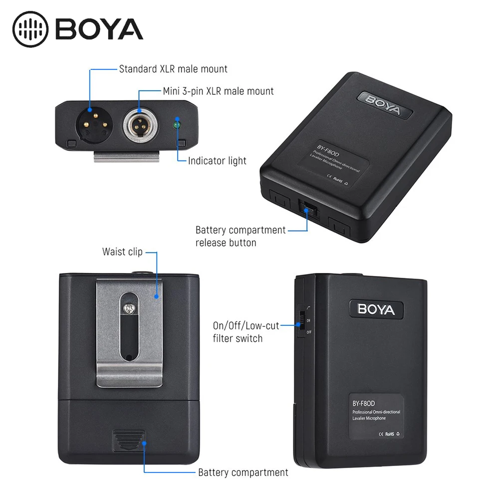 BOYA BY F8OD Профессиональный XLR Lavalier микрофон для инструментов вокальной